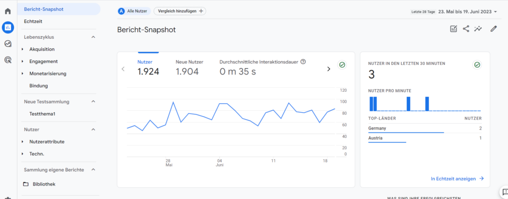 Beispiel von einem Bericht in Google Analytics 4